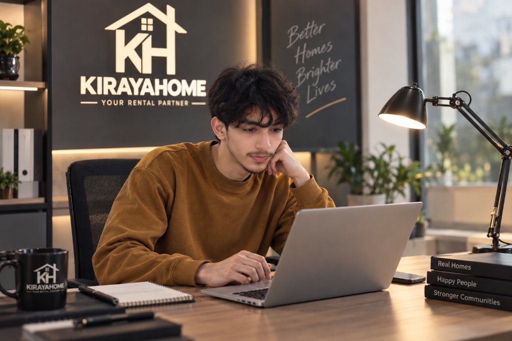 Ghazi Aslam, Founder of KirayaHome, working at the KirayaHome office